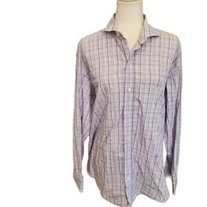 Ledbury Pastel Purple Blue Plaid 100% Cotton Long Sleeve Dress Shirt Tall